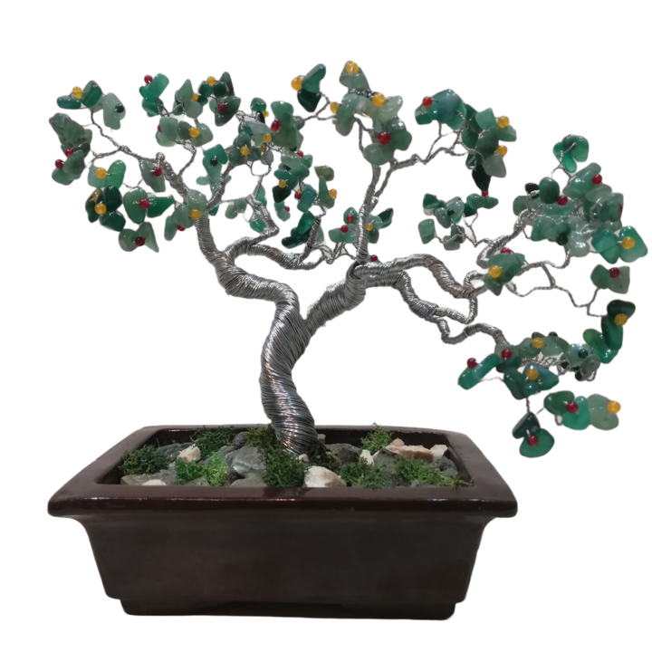 Copac de Cristal, Bonsai cu Pietre Semipretioase, Aventurin, Agate, Handmade, 20 cm