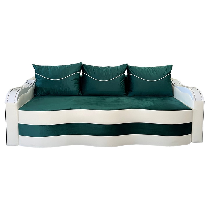 Canapea Extensibila Simona, 225x74x100 Cm, Verde-Alb