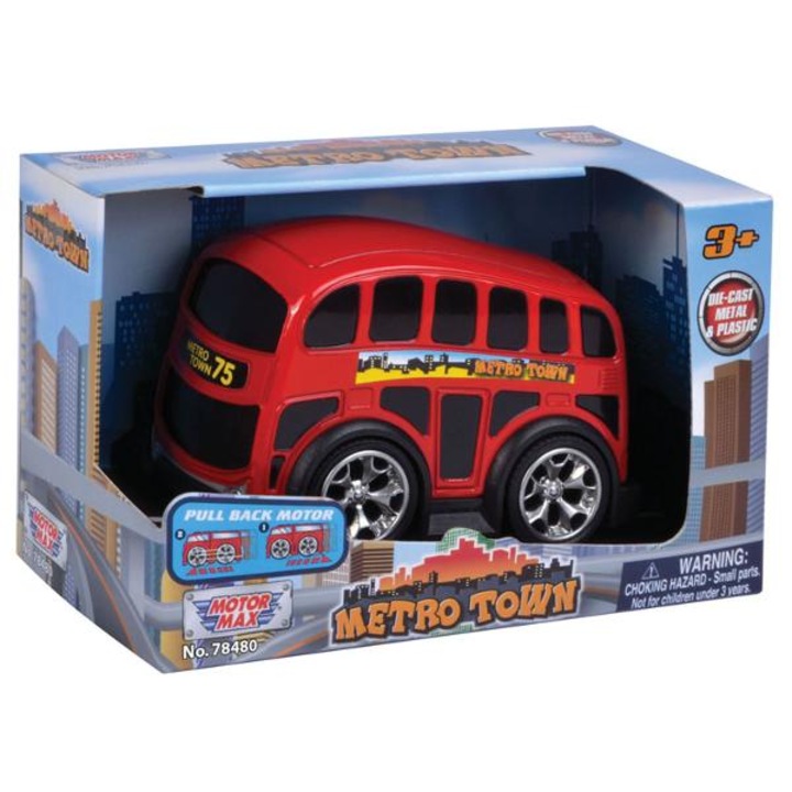 Masinuta Motormax autobuz cu pull back, Rosu, Avaleea