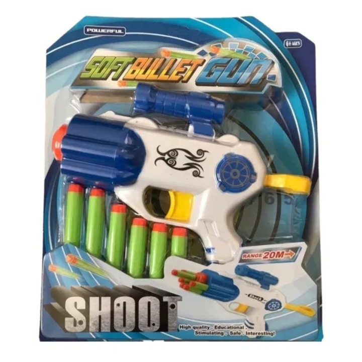 Pistol de jucarie cu 6 gloante de burete