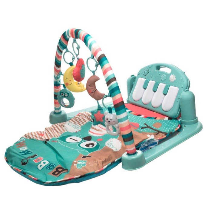 Активна гимнастика и проходилка 2 in 1 LikeSmart Baby Gym Mat, Арка с дрънкалки, светлини и мелодии, Нетоксична, Син