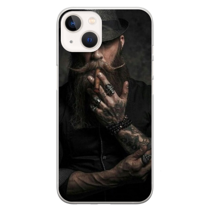 Husa personalizata HQPrint pentru Apple iPhone 13, model Beard Man, multicolor, S1D1M0355