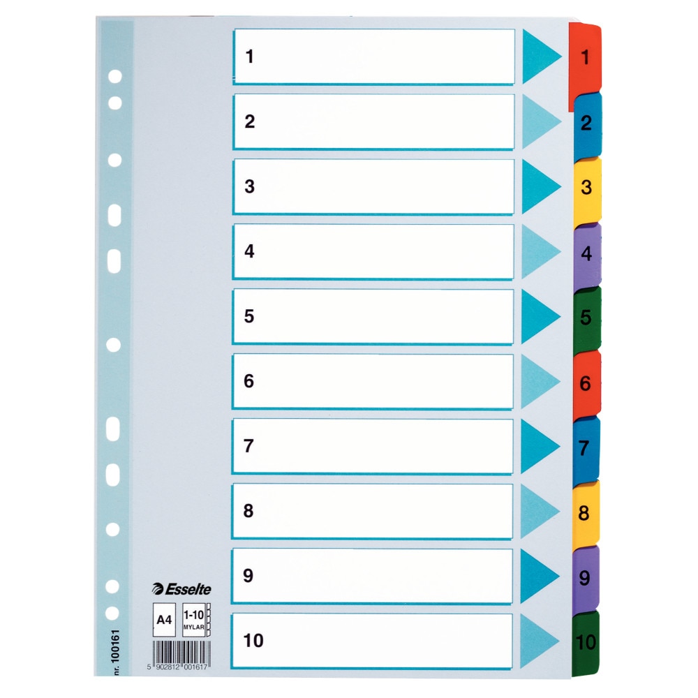 Index carton cu taste laminate, Esselte Mylar, A4, index 1-10
