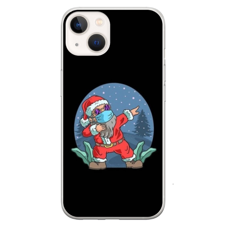 Husa personalizata HQPrint pentru Apple iPhone 13, model Covid Santa, multicolor, S1D1M0055