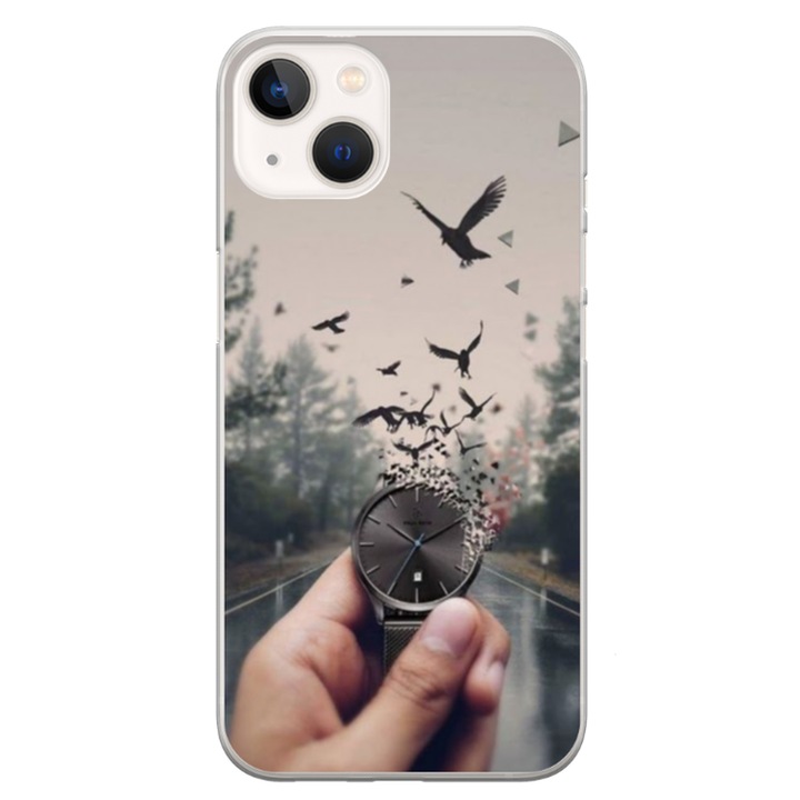 Husa personalizata HQPrint pentru Apple iPhone 13 Mini, model Time Flies #2, multicolor, S1D1M0365