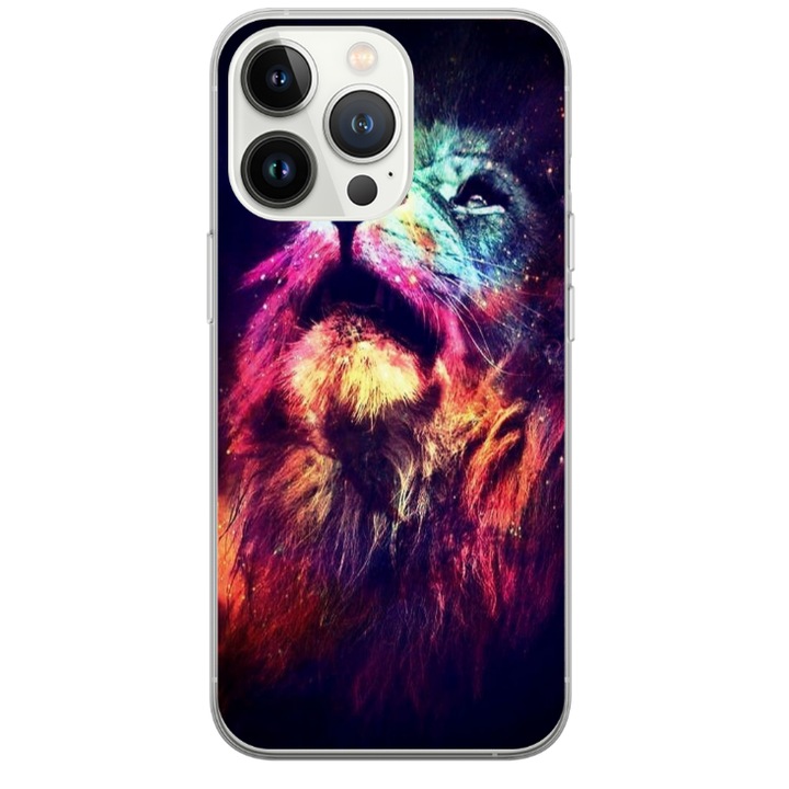 Husa personalizata HQPrint pentru Apple iPhone 14 Pro, model Celestial Lion, multicolor, S1D1M0002
