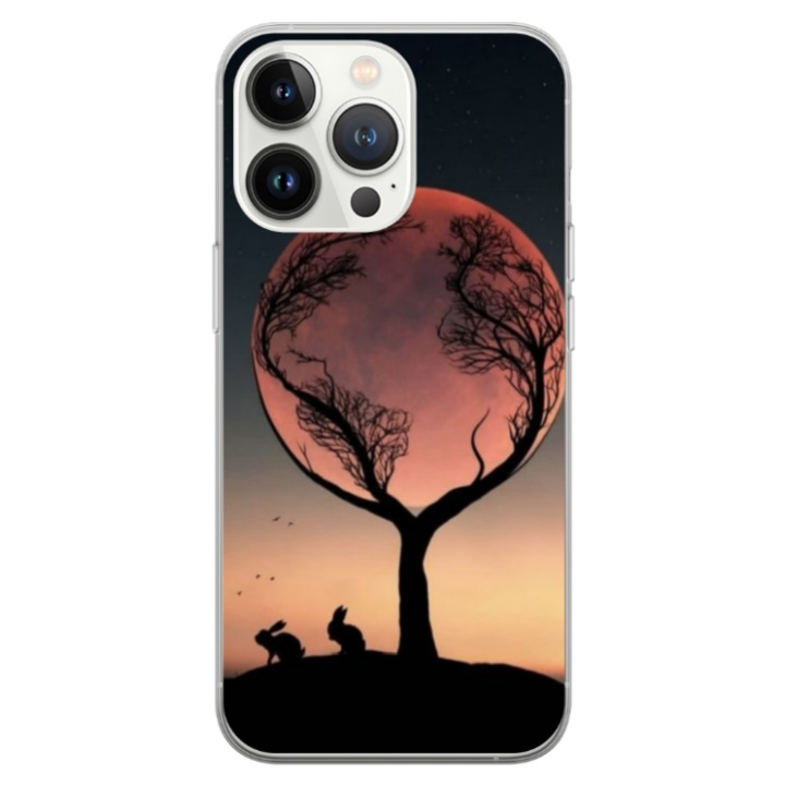 Husa personalizata HQPrint pentru Apple iPhone 13 pro, model Moon Tree, multicolor, S1D1M0068