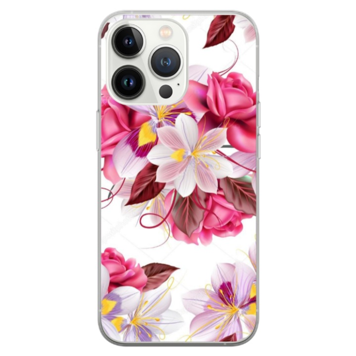 Husa personalizata HQPrint pentru Apple iPhone 13 pro, model Flowers #4, multicolor, S1D1M0040