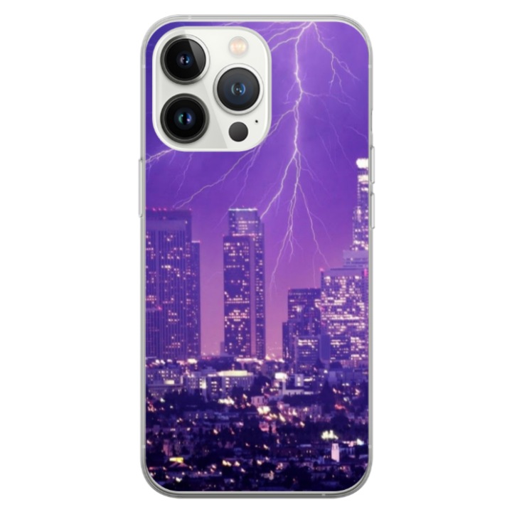 Husa personalizata HQPrint pentru Apple iPhone 13 pro, model Purple Lightning, multicolor, S1D1M0354