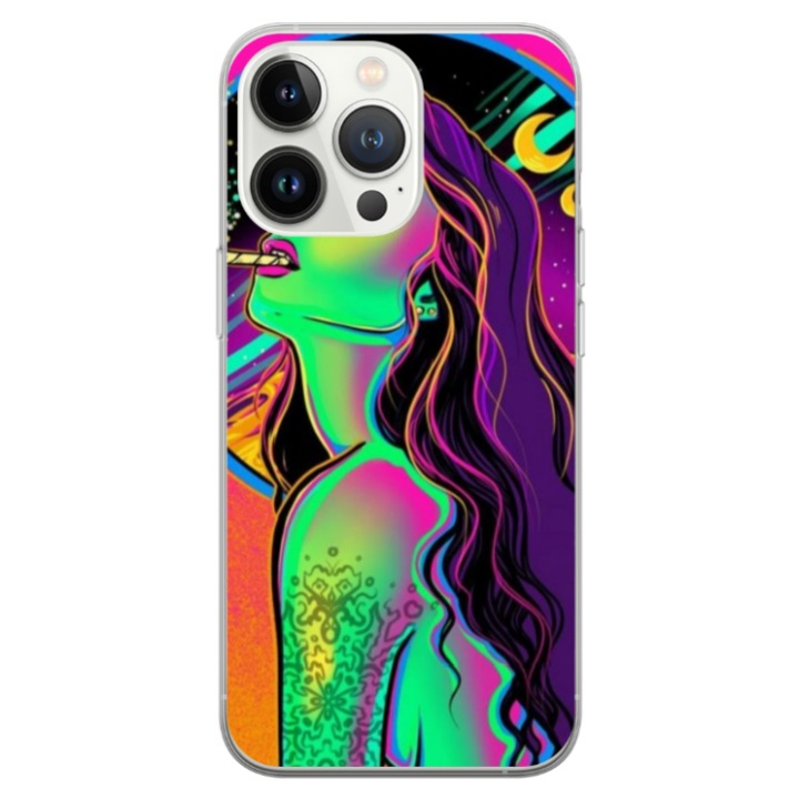 Husa personalizata HQPrint pentru Apple iPhone 13 Pro Max, model Colorful Girl, multicolor, S1D1M0249