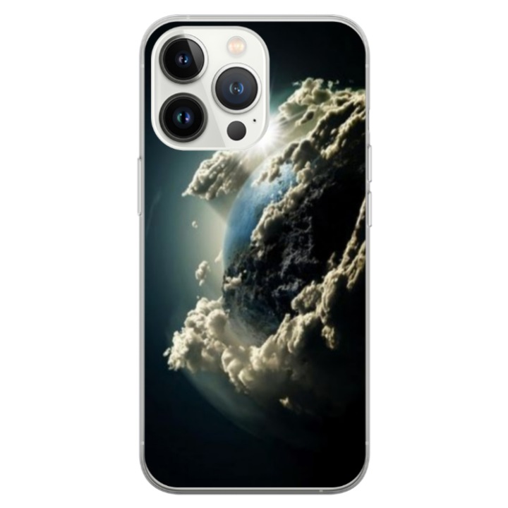 Персонализиран калъф HQPrint и силиконово фолио за Apple iPhone 14 Pro, модел Cloudy Earth, многоцветен, S1D1M0067