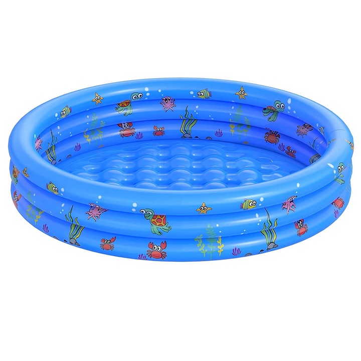 Piscina gonflabila cu podea moale pentru copii, 130x35 cm, albastru, Toyska®