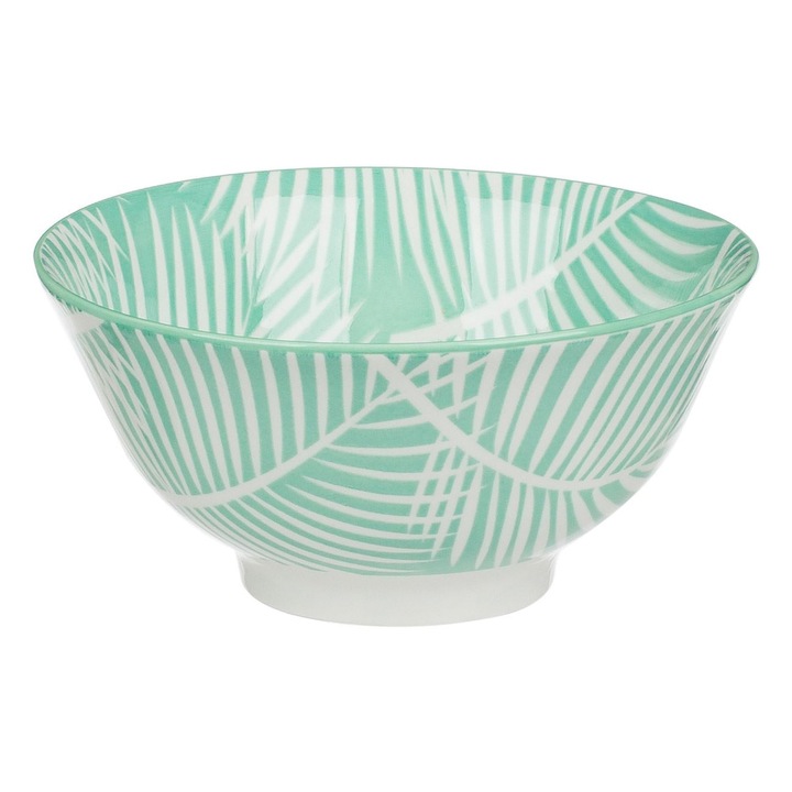 Bol din Portelan Verde cu Frunze Tropicale Albe 690ml