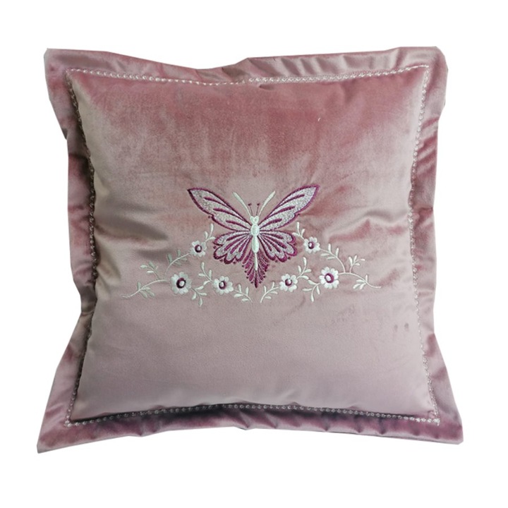 Комплект от 2 декоративни възглавници, Casa Bucuriei, модел Alessia, прашно розово, кадифе, 55 см x 55 см