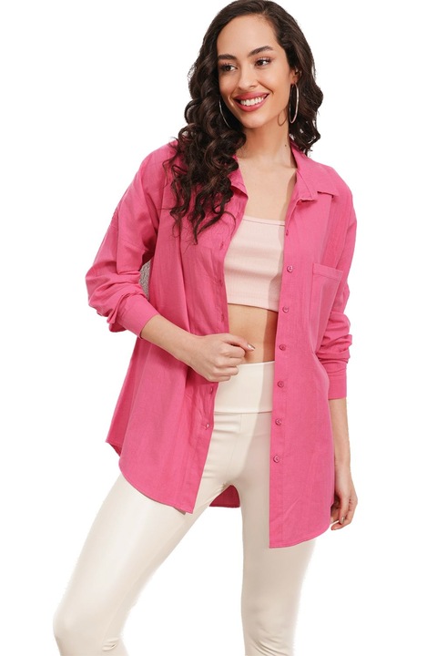 Túlméretes ing, gombos záródás, fukszia rózsaszín