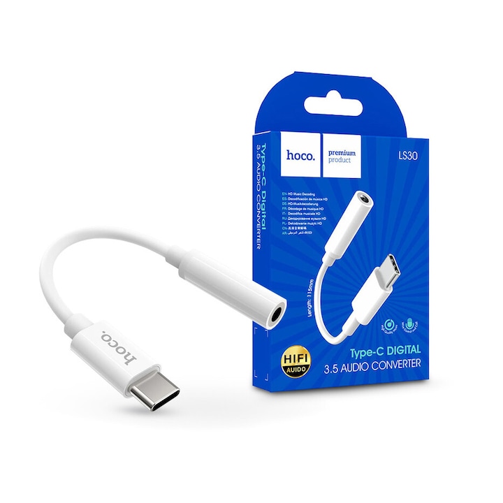 HOCO USB Type-C - 3.5 mm jack adapter - HOCO LS30 Type-C Digital 3.5 Audio Converter - fehér