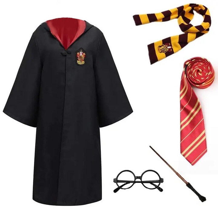 Costum carnaval copii Harry Potter cu fular si accesorii, negru, 14-16 ani