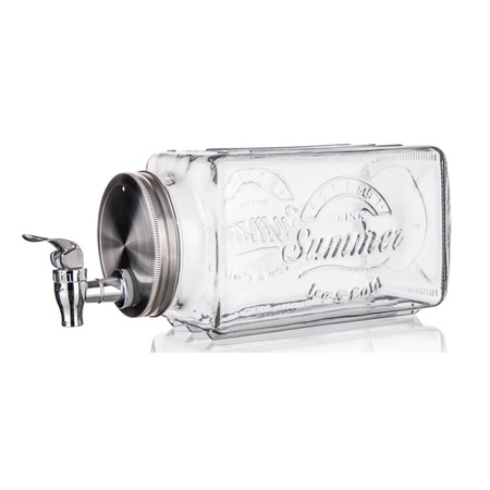Recipient cu capac si robinet pentru bauturi, Sticla/Metal, 3l