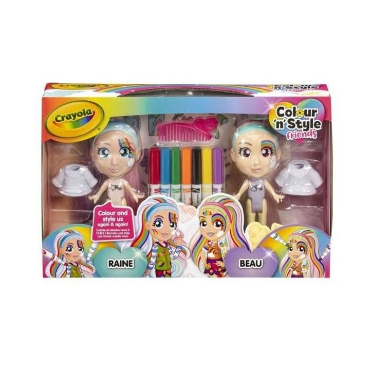 Set 2 papusi cu accesorii, Crayola: Color'n'Style, Rainbow Twins, 3 ani+