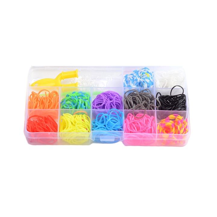 Set Educativ Trendy, Multicreativ, Accesorii pentru realizarea Bratarilor din elastic, Rainbow Loom Bands, 600 piese, Multicolor