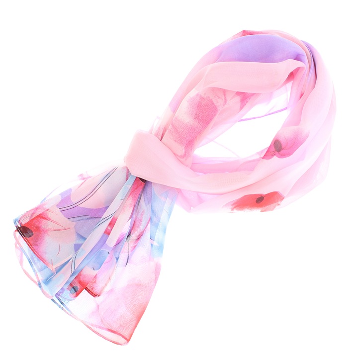 Esarfa, de dama, Buticcochet, din poliester, imprimeu floral mac, 50x150 cm, Roz pal - ES1988