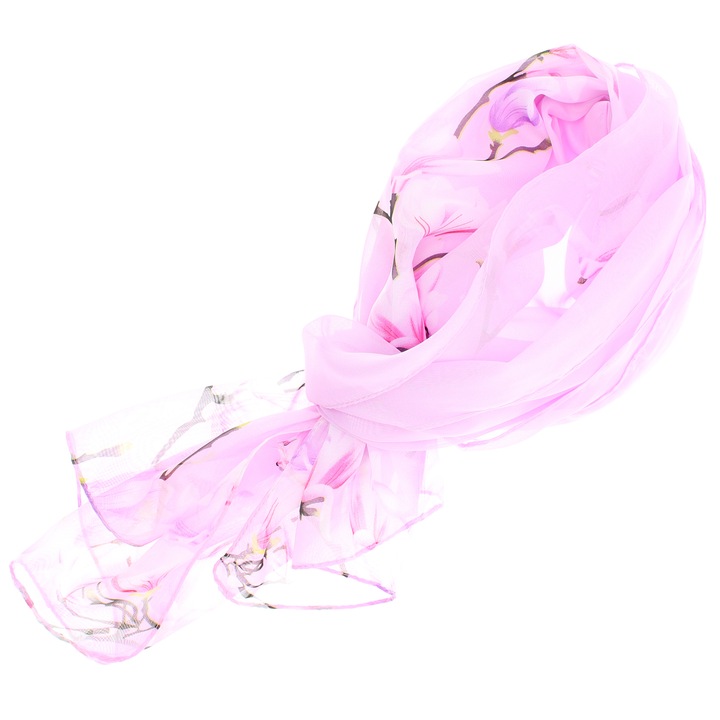 Esarfa dama Buticcochet 50x150 cm, imprimeu floral delicat, Roz, accesoriu fashion pentru outfituri feminine - ES1995
