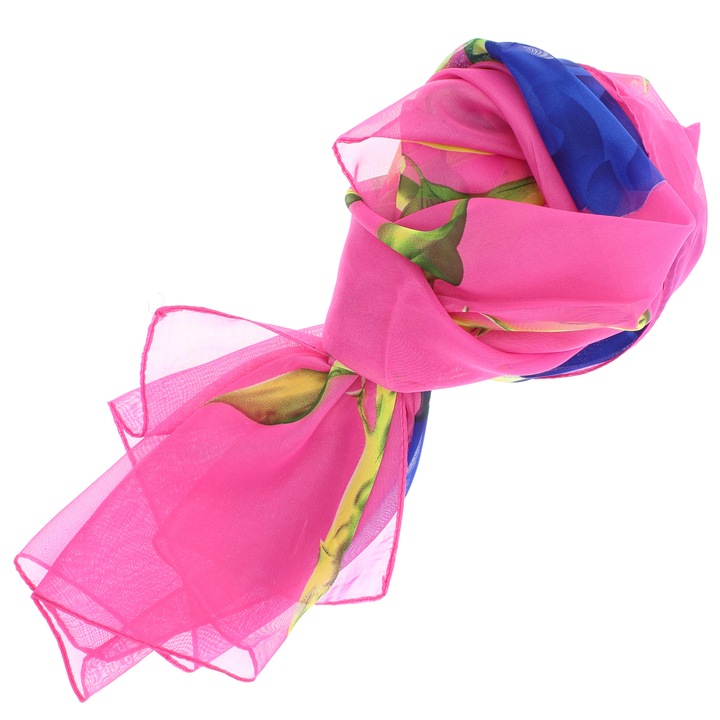 Esarfa, de dama, Buticcochet, din poliester, imprimeu floral, 50x150 cm, Roz inchis - ES2095