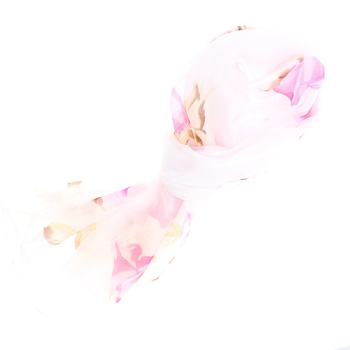 Női sál, Buticcochet, poliészter, rózsamintás, 50x150 cm, Fehér - ES2098