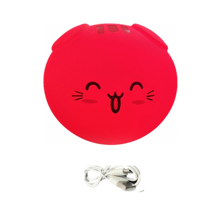 Lampa de Veghe Portabila pentru Copii, LED 8 Culori, Lumina Reglabila, Carcasa Lavabila si Detasabila din Silicon BPA Free, Incarcare USB, Pisica