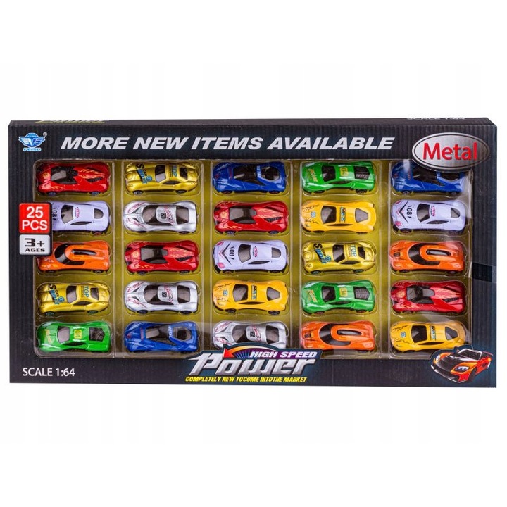 25 db autós készlet, DK, Fém/Műanyag, 7x3 cm, Többszínű