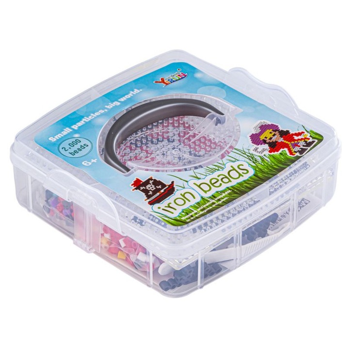 Set creativ margele DK, modele pirat si corabie, 2000 piese, multicolor, 14.5x14.5cm