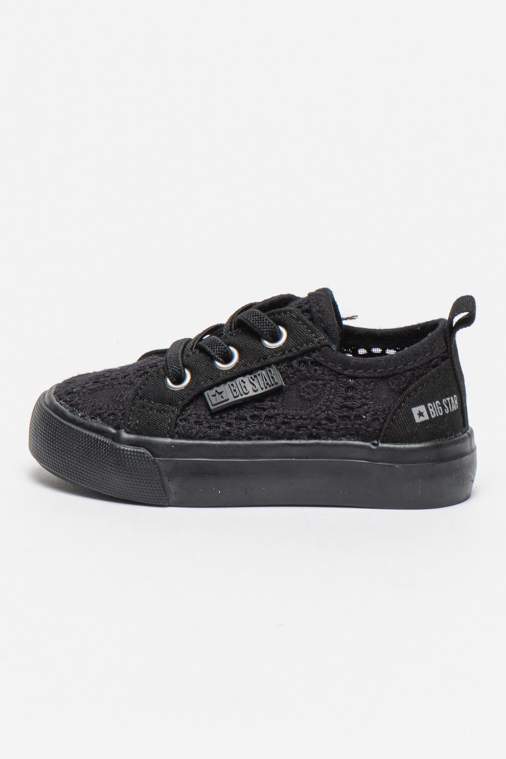 Big Star, Pantofi sport cu broderii si decupaje, Negru, 18 EU