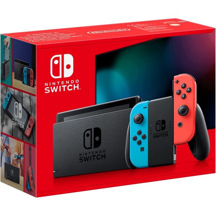 Конзола, Nintendo, Switch, с чифт неоново синьо и червено Joy-Con