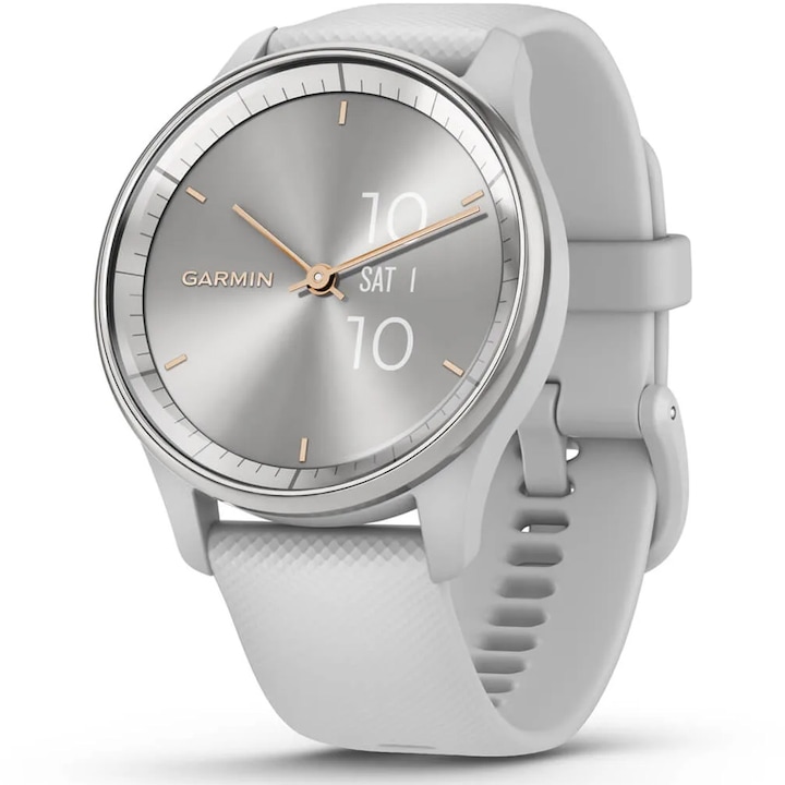 Часовник Smartwatch Garmin vivomove Trend, Silicone Band, Silver Stainless Steel Bezel с корпус Mist Grey