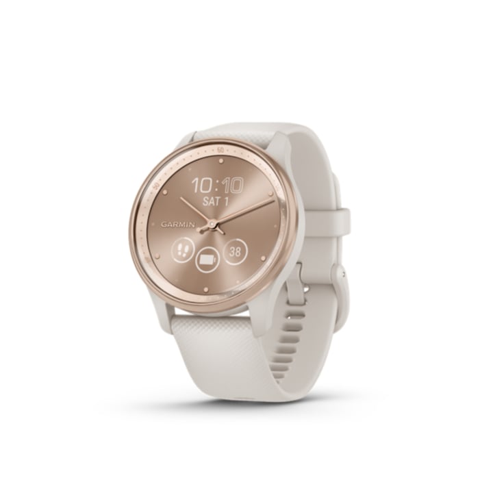 Часовник Smartwatch Garmin vivomove Trend, Silicone Band, Peach Gold Stainless Steel Bezel с корпус Ivory Case