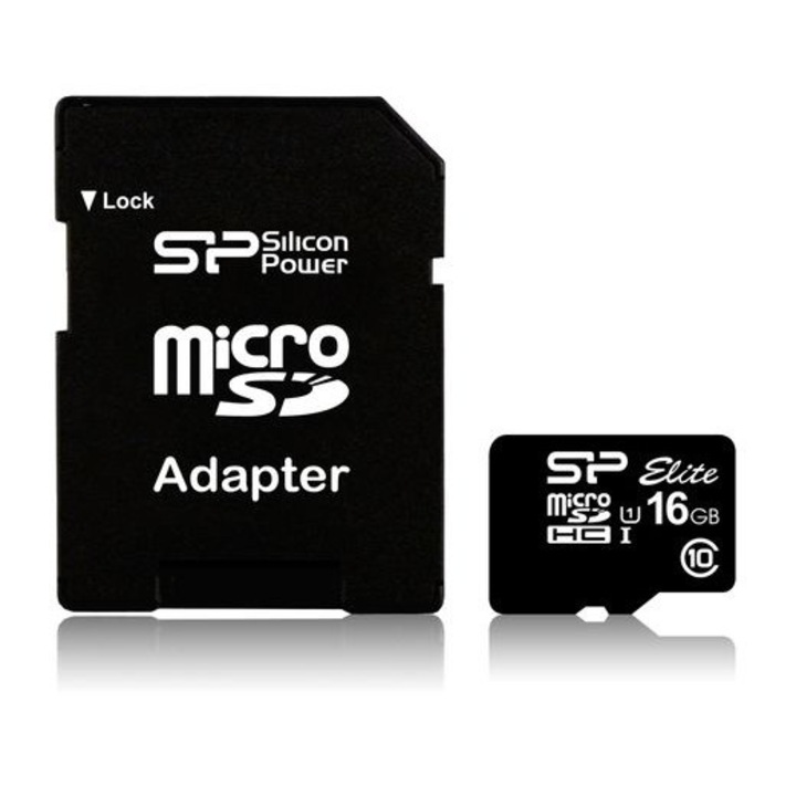 Комплект карта памет MicroSD и SD адаптер, Silicon Power, Elite UHS-I, 16 GB