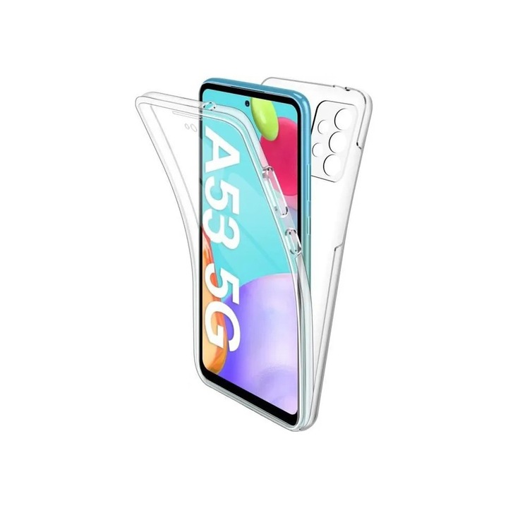 Upzz Full Cover 360 fokos tok, kompatibilis Samsung Galaxy A53 5G készülékkel, polikarbonát és szilikon, átlátszó
