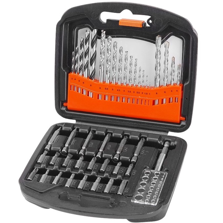 Set 44 accesorii, burghie, biti, Extol Premium, HSS, CrV