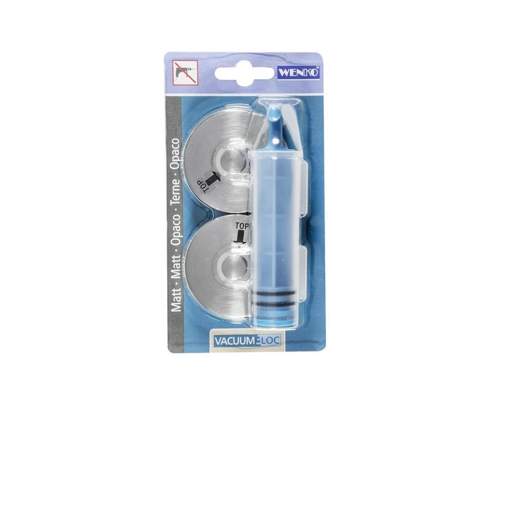 Set sistem de prindere Vacuum Loc pentru suportii de baie, 2 agatatori si seringa de vidat, argintiu mat, \ Wenko Vacuum Loc