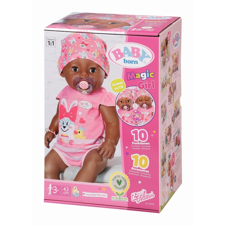 Zapf Baby Born interaktív baba - Lány, rózsaszín, 43 cm, 10 kiegészítő
