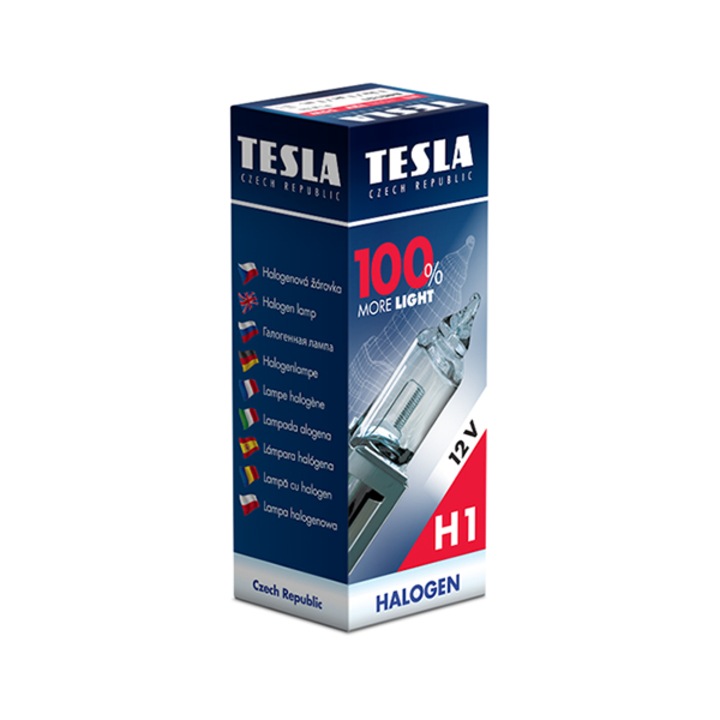 Bec auto halogen H1, Tesla, +100% mai multa lumina, 12V/55W