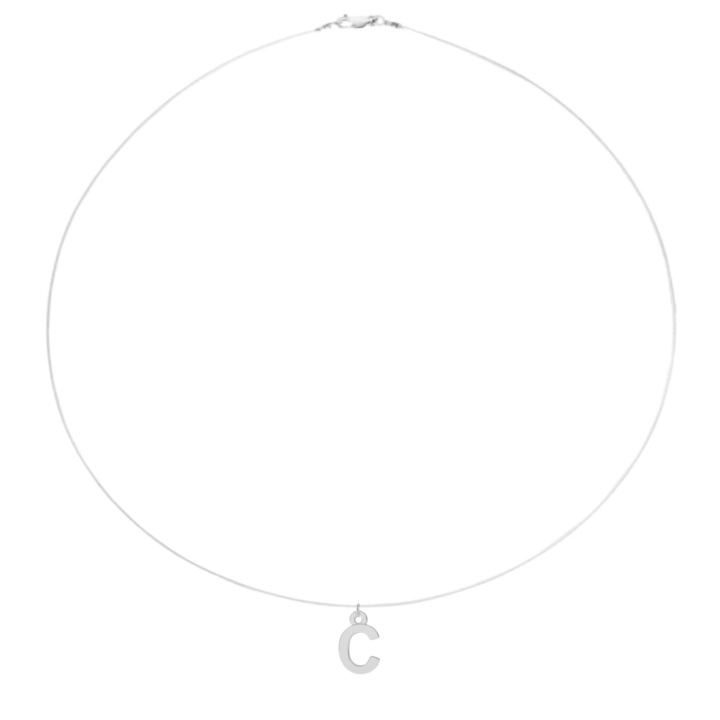 Colier fir transparent cu initiala C din Argint 925, reglabil 38-41 cm