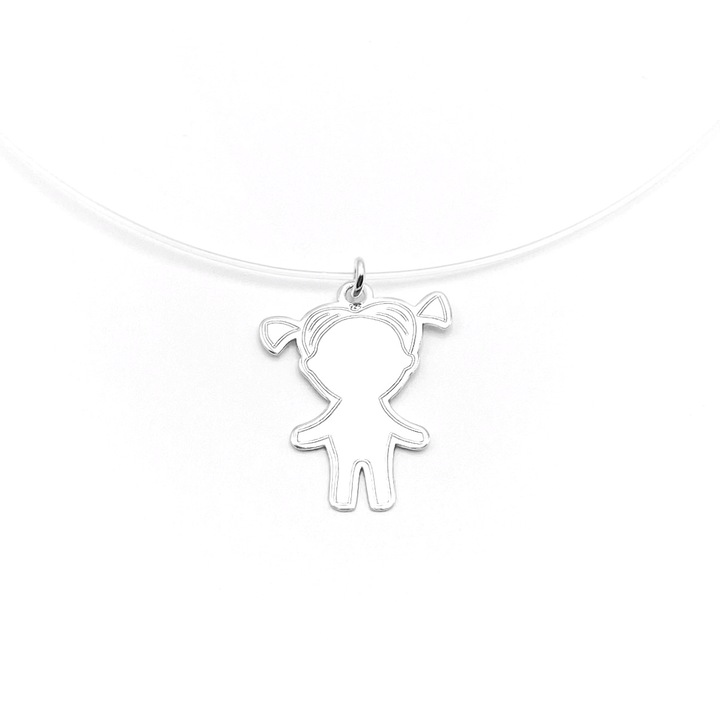 Colier fir transparent cu pandantiv Fetita din Argint 925, reglabil 38-41 cm