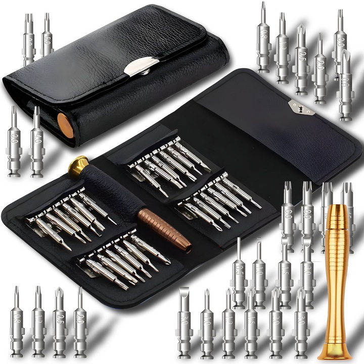 Set Surubelnite De Precizie RETOO HandyTools, 25 In 1, Capete Magnetice Intersanjabile, Otel Rezistent, Carcasa Compacta Cu Etui, Design Ergonomic, Ideal Pentru Telefon, Laptop, Ochelari, Electronice, Reparatii Precise, Uz Profesional Si Casnic