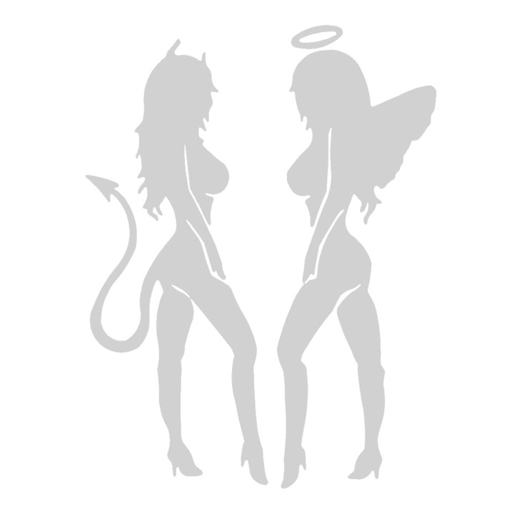 Sticker decorativ auto, Demon girl Angel girl, 12x15cm, alb