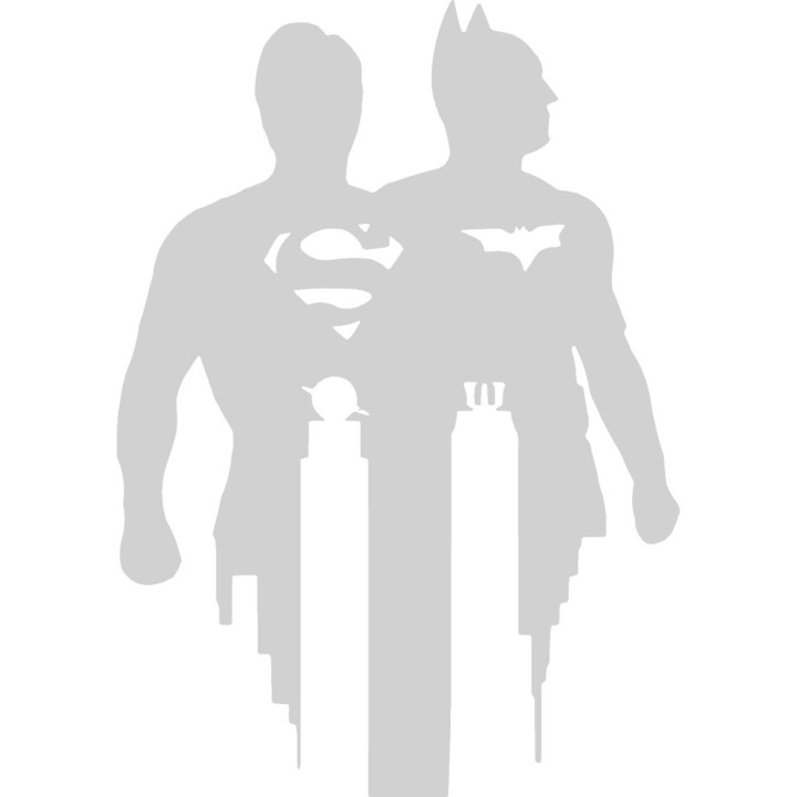 Sticker decorativ perete / geam, Superman and Batman, 50x35cm, alb