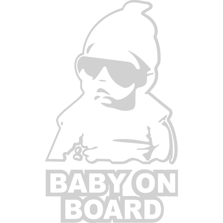 Декоративен стикер за кола, Baby on board boss, 12x20 см, бял