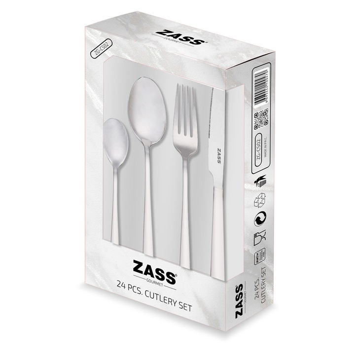 Set tacamuri 24 piese din otel inoxidabil Zass Gourmet ZG-CS 02, Argintiu