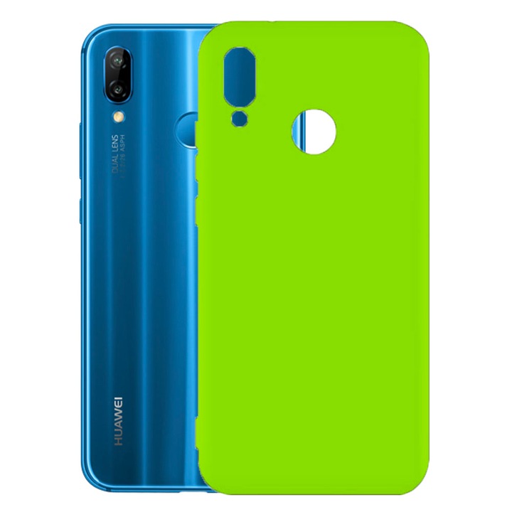 Védőburkolat, bársony belső, Huawei P20 Lite kompatibilis, FONIX BloomShield, szilikon, emelt élek, vékony, Neon zöld