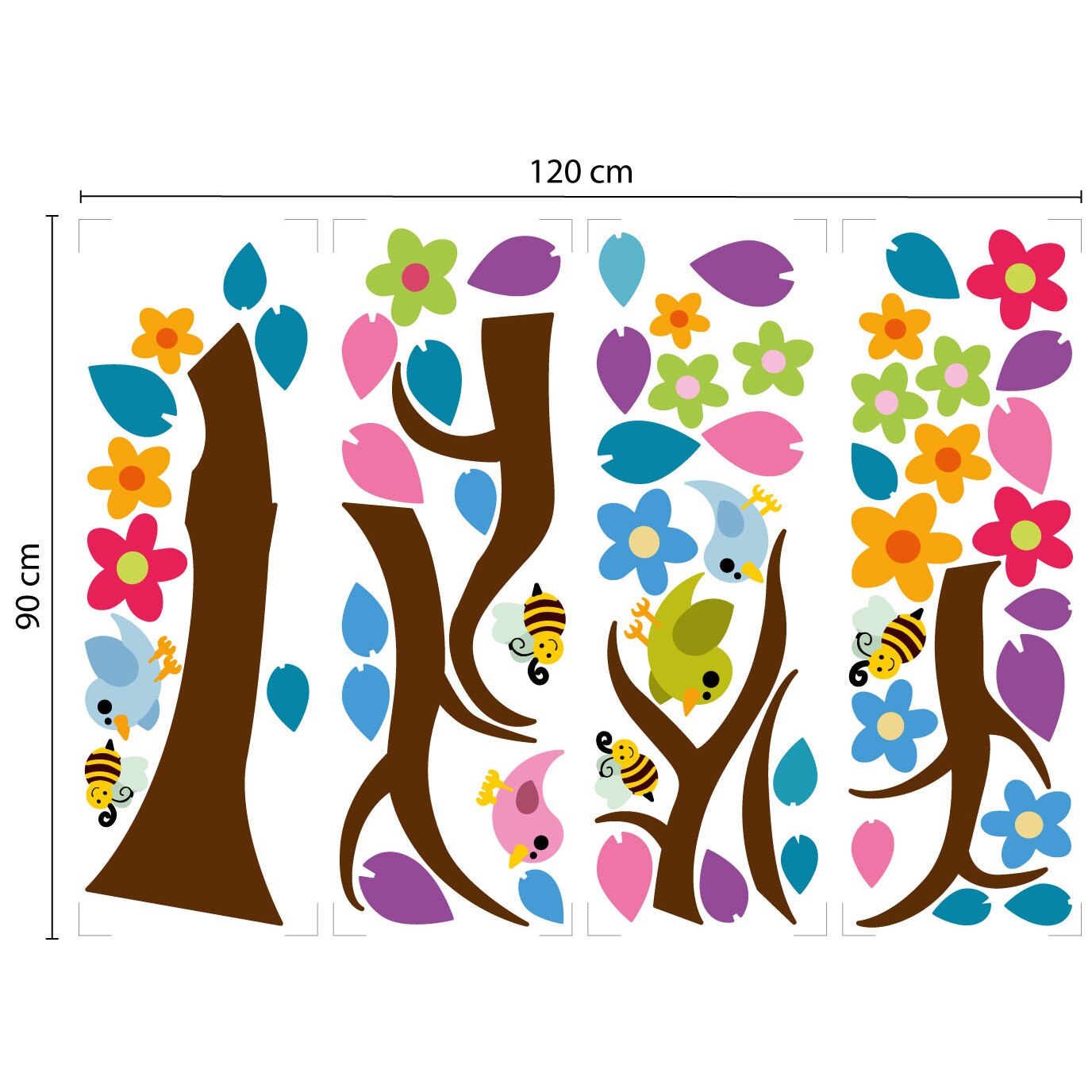 Sticker decorativ - Copacul colorat si pasari 90x120cm - eMAG.ro